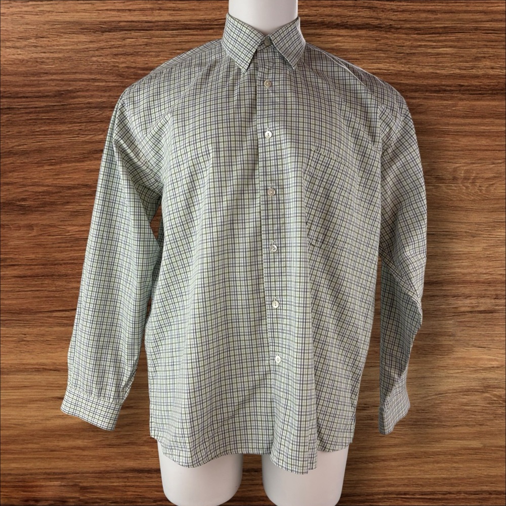 Vintage Burma Bibas Mens Button Down Blue Plaid Cotton Long Sleeve L (205)